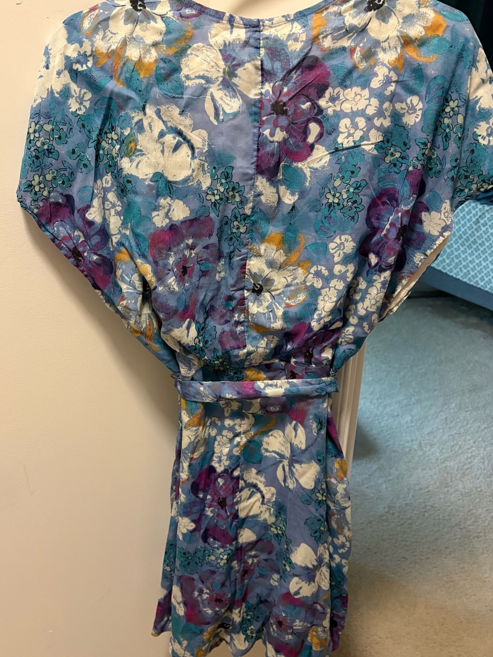 Free People Floral V-Neck Wrap Dress in Blue and Purple size Large - Picture 2 of 4